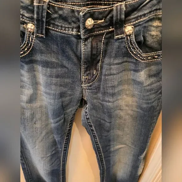 Miss Me Blue Boot Cut Jeans with Silver Embellishments 29x33 1/2 - Picture 4 of 5